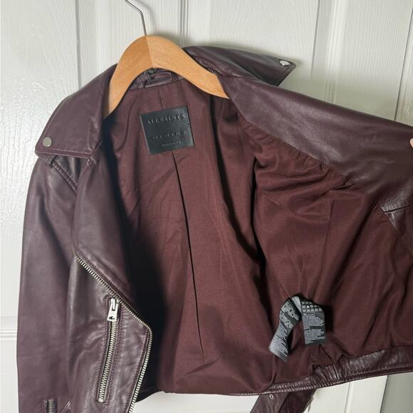 All saints Balfern Leather Jacket Deep Berry 2 - Picture 3 of 11